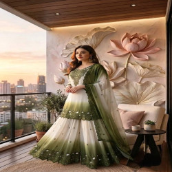 Women's Embroidered Dual Tone Georgette Palazzo Suit Set with Dupatta
